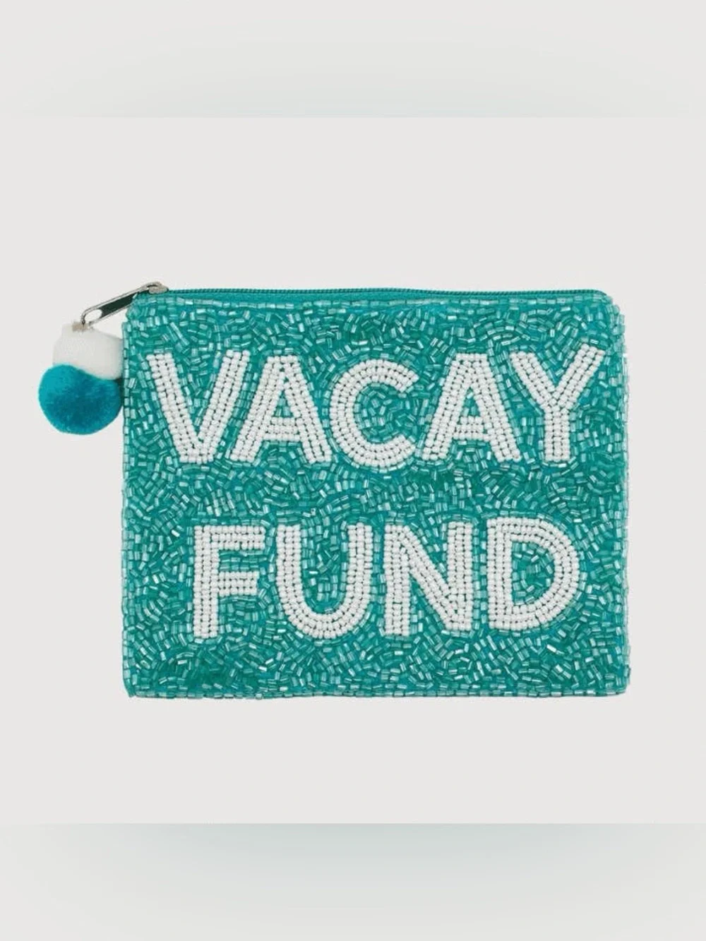 Nu Shuz Key West Hand-Beaded 'Vacay Fund' Turquoise Clutch Coin Pouch Purse